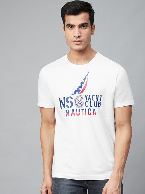 

Nautica Men White Printed Round Neck T-shirt