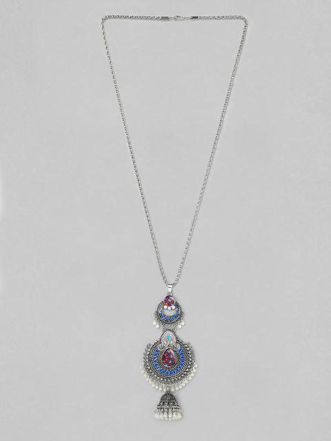 

Rubans Blue Silver-Plated Oxidised Handcrafted Enamel Necklace