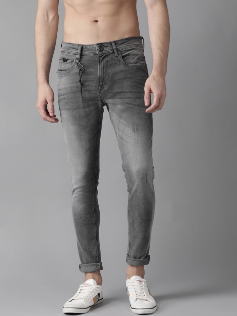 

Roadster Men Grey Super Skinny Fit Mid-Rise Low Distress Stretchable Jeans