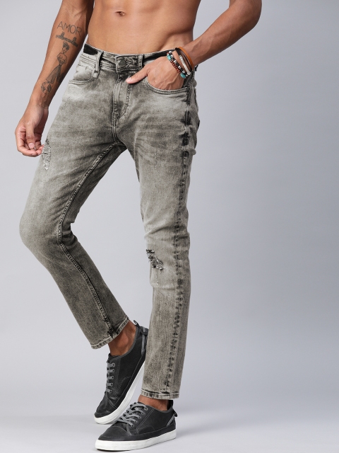 

Roadster Men Grey Skinny Fit Mid-Rise Low Distress Stretchable Acid Washed Jeans