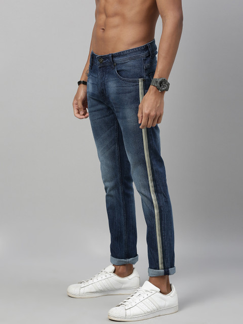 

Roadster Men Blue Skinny Fit Mid-Rise Clean Look Stretchable Side Striped Jeans
