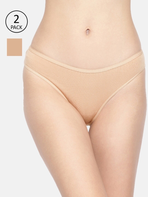 Women Pack Of 2 Beige Solid Organic Cotton Antimicrobial Sustainable Bikini Briefs IMPC004