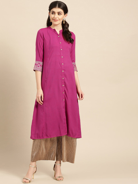 

Varanga Women Pink Solid A-Line Kurta