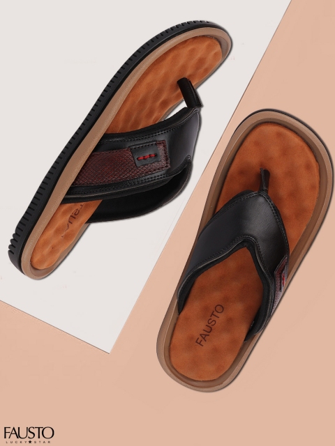 

FAUSTO Men Black Solid Thong Flip-Flops