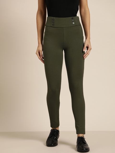 

Kraus Jeans Women K4005 Women Olive Green Solid High Rise Treggings