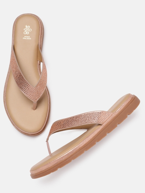 

Tresmode Women Rose Gold Embellished Open Toe Flats