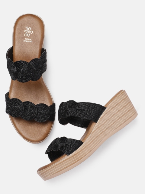 

Tresmode Women Black Woven Design Wedges