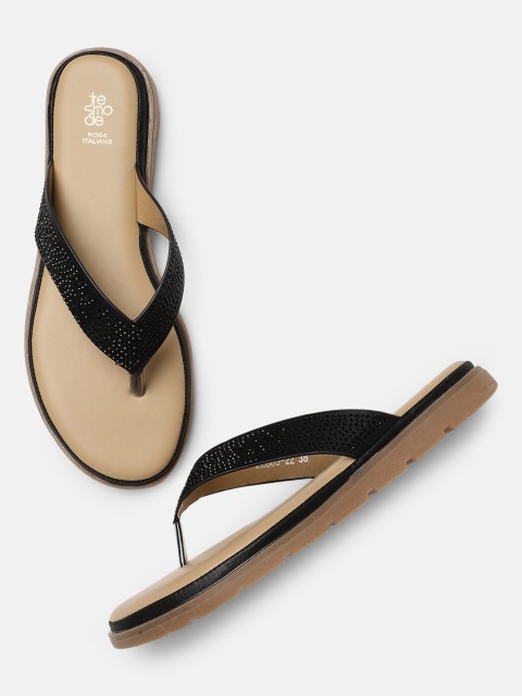 

Tresmode Women Black Embellished Open Toe Flats