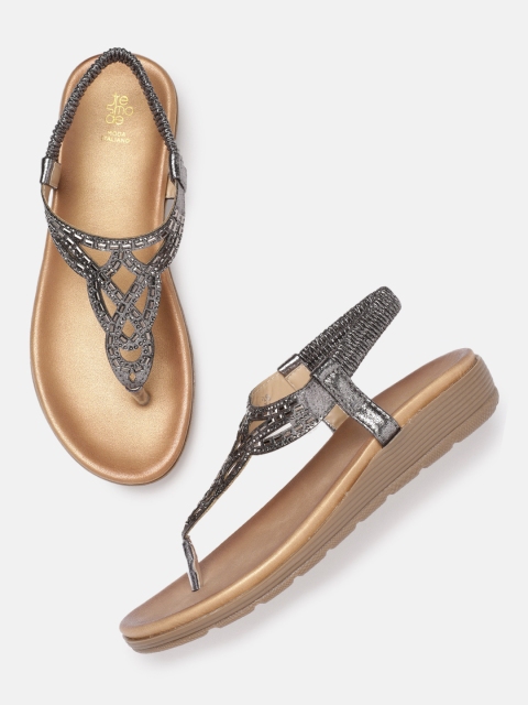 

Tresmode Women Grey Embellished Open Toe Flats