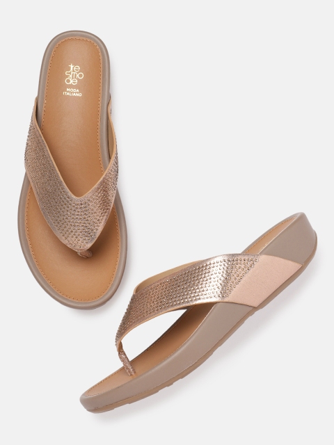

Tresmode Women Rose Gold Embellished Open Toe Flats