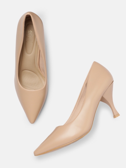 

Tresmode Women Beige Solid Pointed Toe Pumps