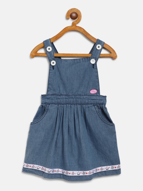 

612 league Girls Blue Solid Chambray Pinafore Dress