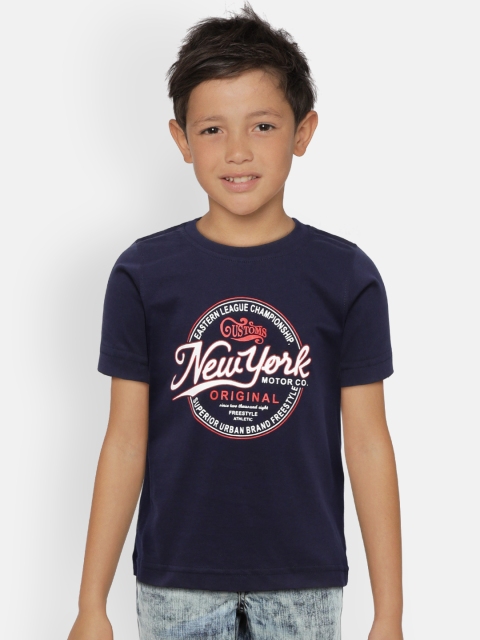 

612 league Boys Navy Blue Printed Round Neck T-shirt