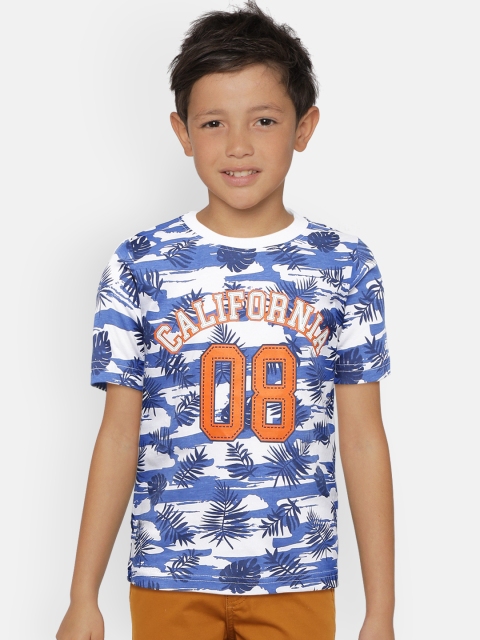 

612 league Boys Blue & White Printed Round Neck T-shirt