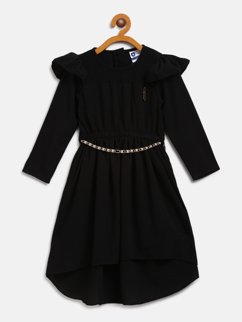 

612 league Girls Black Solid A-Line Dress