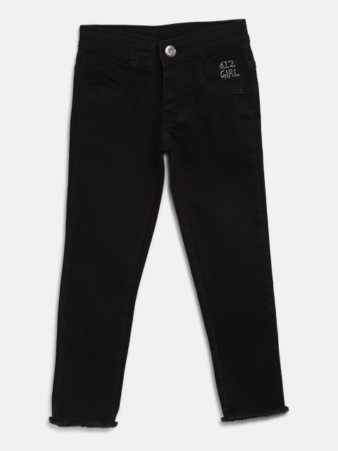 

612 league Girls Black Regular Fit Mid-Rise Clean Look Stretchable Jeans