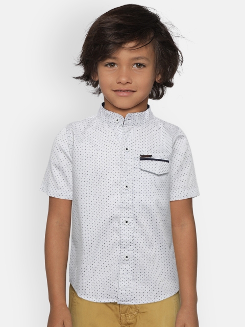 

612 league Boys White & Navy Blue Regular Fit Geometric Ditsy Print Casual Shirt