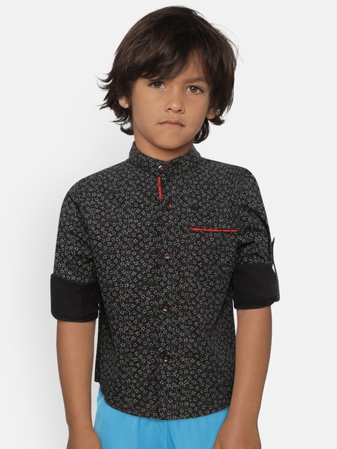 

612 league Boys Black & Grey Regular Fit Abstract Ditsy Print Casual Shirt