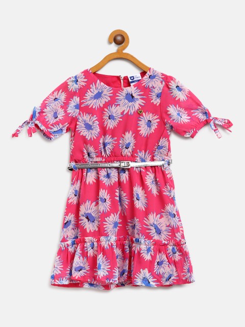

612 league Girls Pink & Blue Floral Print A-Line Dress