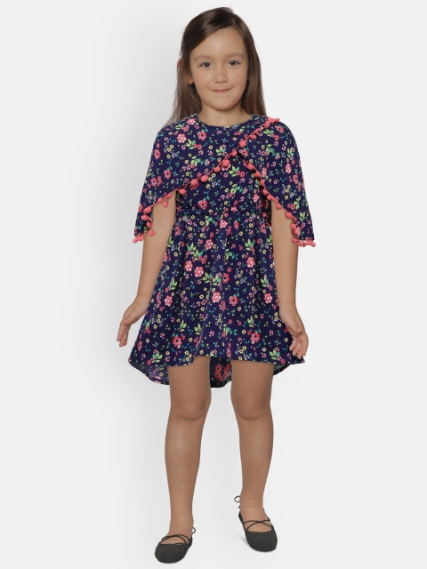 

612 league Girls Navy Blue & Pink Ditsy Floral Print Fit & Flare Dress
