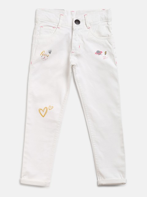 

612 league Girls White Regular Fit Mid-Rise Clean Look Printed Stretchable Jeans