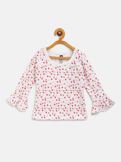 

612 league Girls White & Pink Heart Print Top