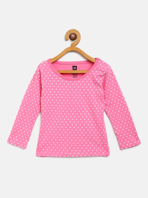 

612 league Girls Pink & White Polka Dot Print Round Neck T-shirt