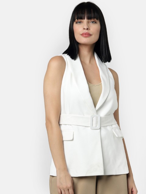 

Vero Moda White Solid Casual Blazer with Belt