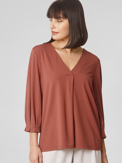 

Vero Moda Women Rust Brown Solid Top with Gathers