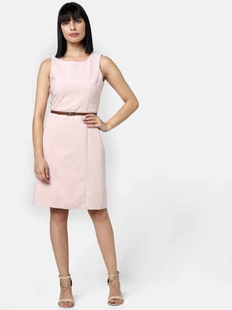 

Vero Moda Women Peach-Coloured Solid Sheath Dress With Pleated Detailing