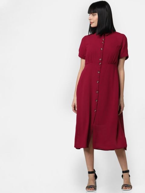 

Vero Moda Women Maroon Solid Shirt Dress With Pleated Detailing