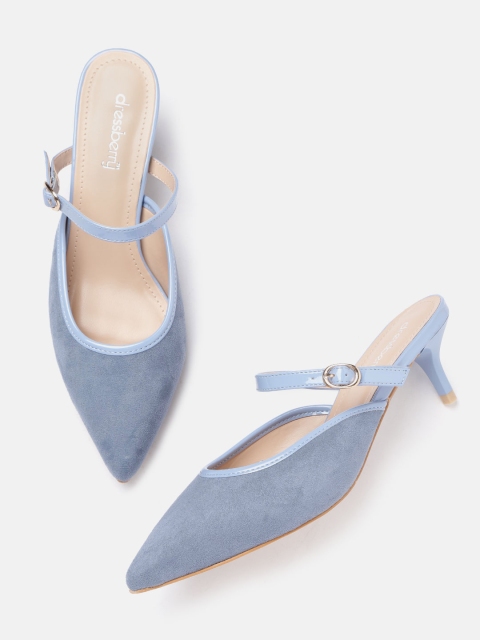 

DressBerry Women Blue Suede Finish Solid Heeled Mules