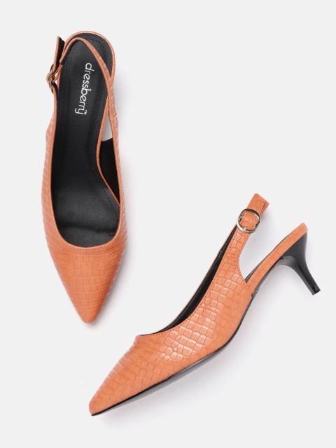 

DressBerry Women Orange Croc Textured Pumps