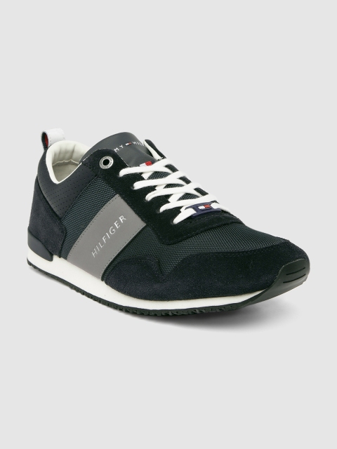 

Tommy Hilfiger Men Navy Blue & Grey Leather Sneakers