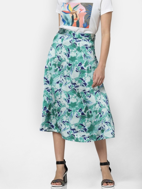 

Vero Moda Women Green & Navy Blue Printed Midi A-line Skirt