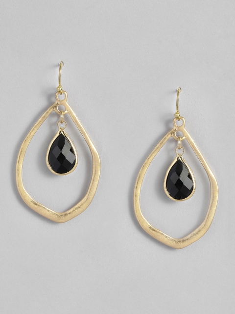 

DressBerry Gold-Toned & Black Oval Drop Earrings