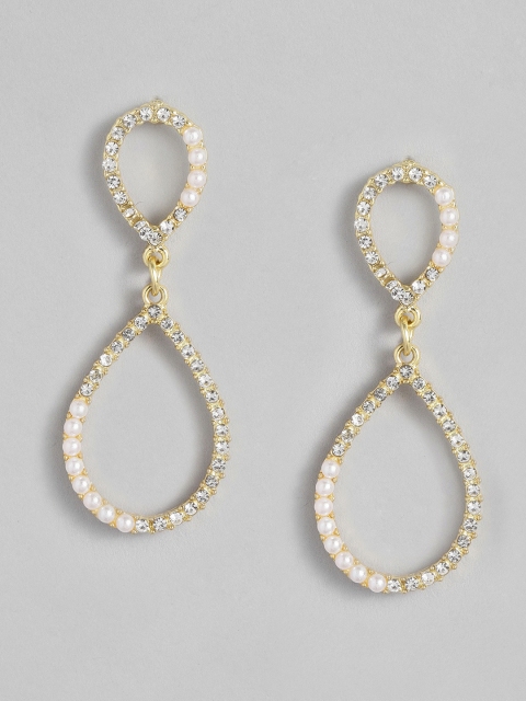 

DressBerry Gold-Toned Teardrop Shaped Drop Earrings