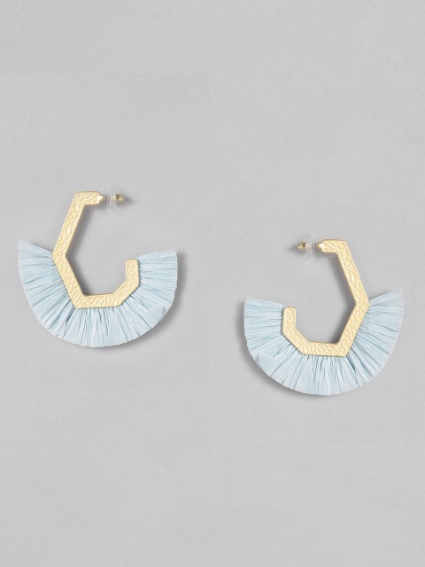 

DressBerry Gold-Plated & Blue Quirky Half Hoop Tasselled Earrings