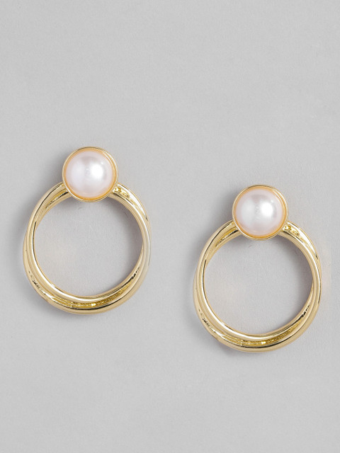 

DressBerry Gold-Toned & White Circular Drop Earrings
