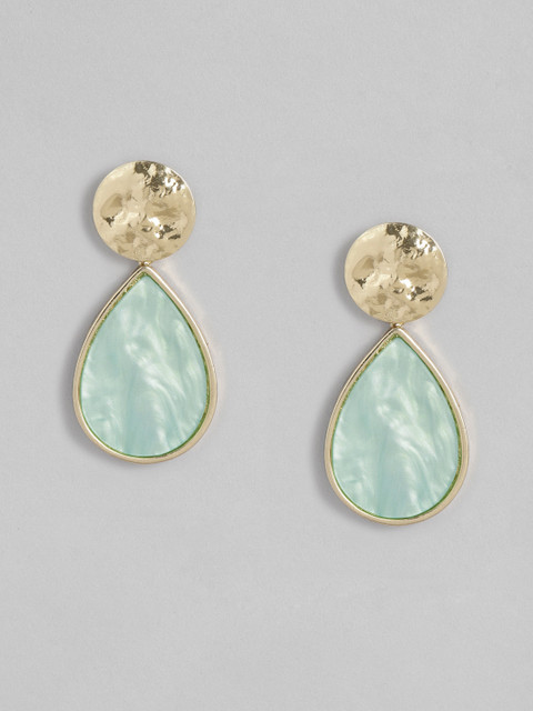 

DressBerry Gold-Toned & Green Teardrop Shaped Drop Earrings