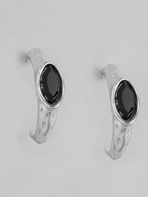 

DressBerry Silver-Toned & Black Contemporary Half Hoop Earrings