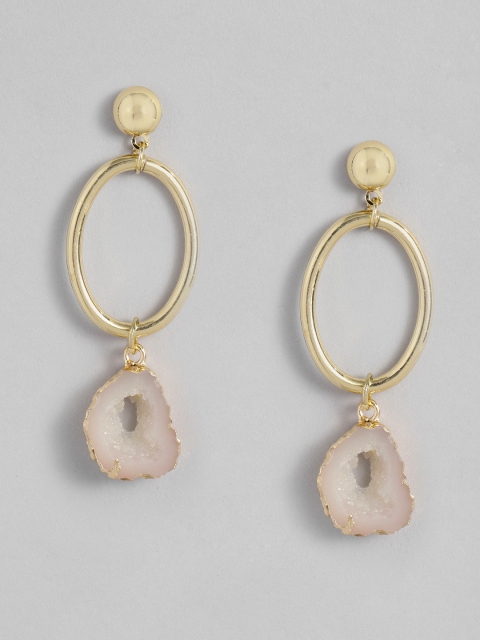 

DressBerry Gold-Toned & White Oval Drop Earrings