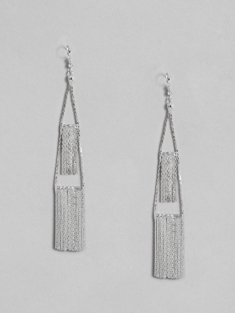 

DressBerry Silver-Plated Tasselled Studded Contemporary Drop Earrings