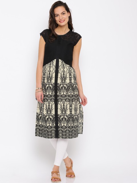 

Vishudh Black & Beige Printed Kurta