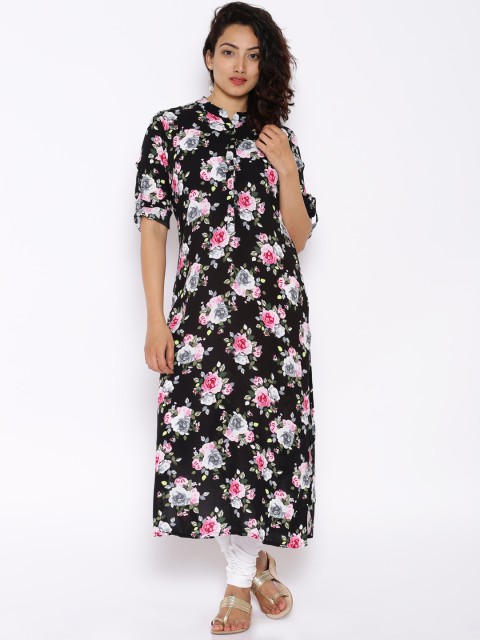 

Vishudh Black Floral Print Kurta
