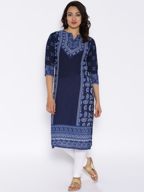 

Vishudh Navy Printed Kurta, Navy blue