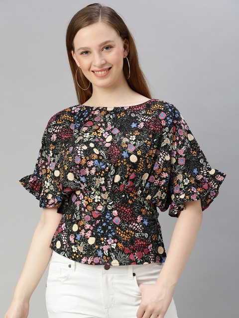 

Sera Women Multicoloured Floral Printed Styled Back Top with Tie-Up Detail, Multi