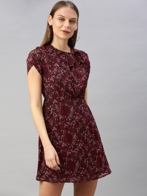 

Sera Women Burgundy & White Ditsy Floral Printed A-Line Dress