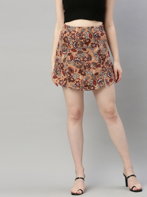 

Sera Women Beige & Maroon Floral Printed Flared Mini Skirt