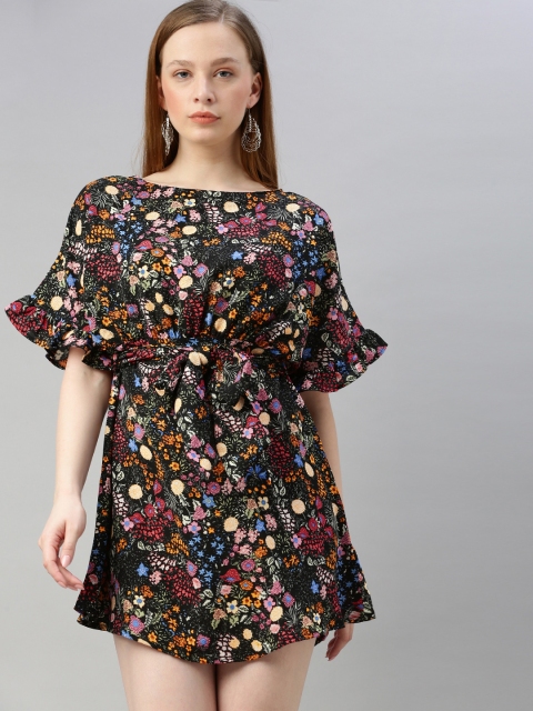

Sera Women Multicoloured Floral Printed Waist Tie-Up Fit and Flare Dress, Multi